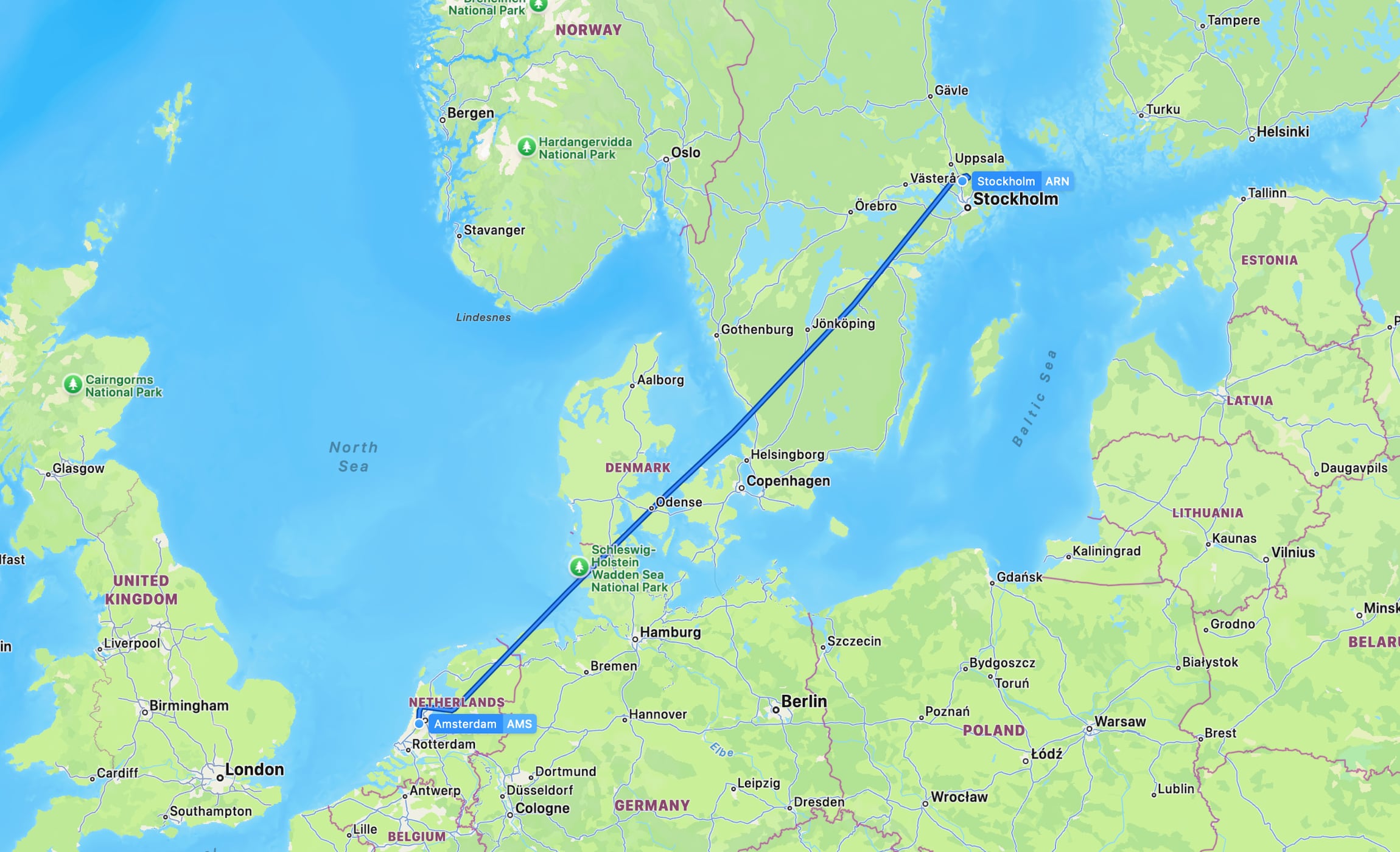 Flight map ARN to AMS