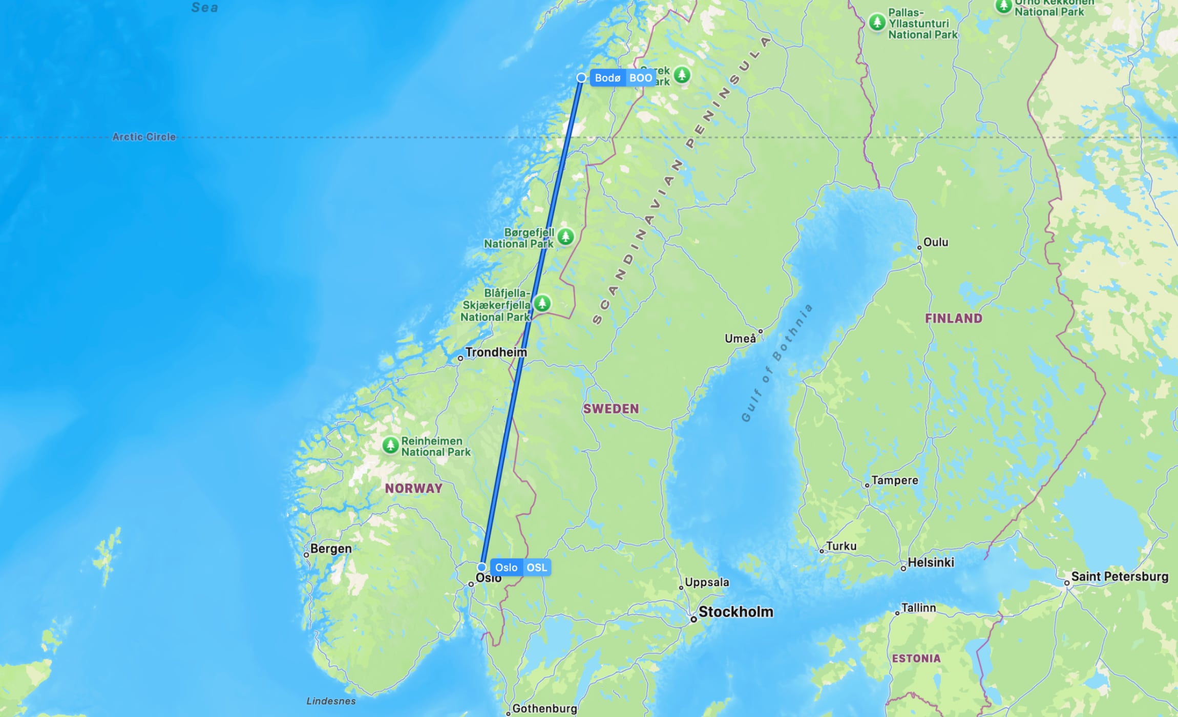 Flight map OSL to BOO