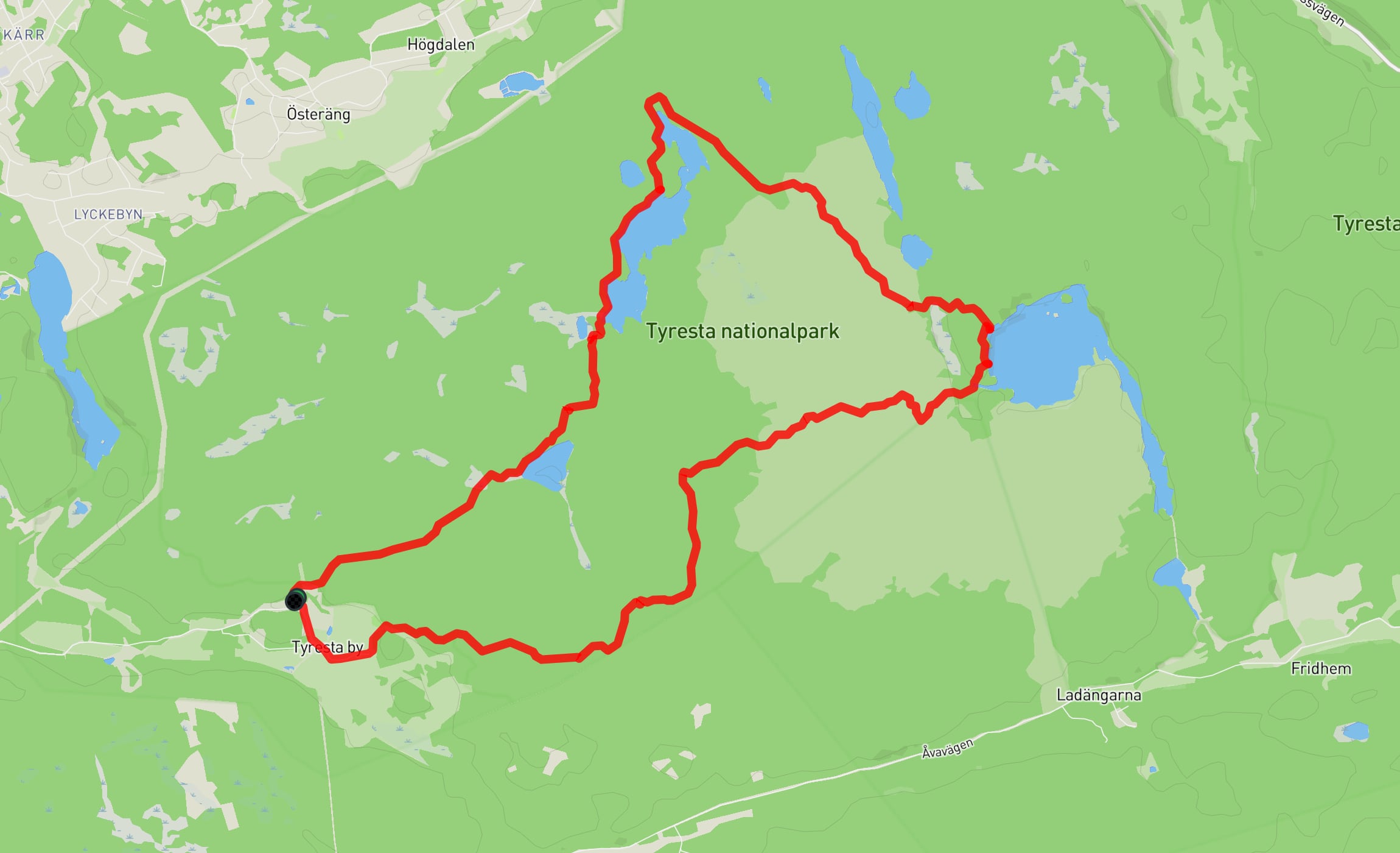 Map of Tyresta Lakes Loop